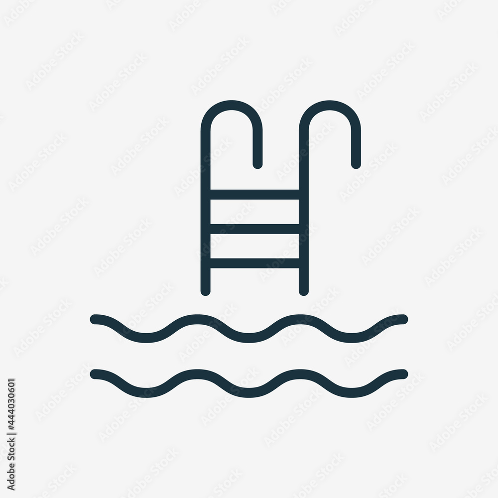 Swimming Pool Linear Icon. Ladder or Stairs for Swim Pool Line Icon. Summer Vacation and Activity Rest by Pool. Editable stroke. Vector illustration Swimming Pool Linear Icon. Ladder or Stairs for Swim Pool Line Icon. Summer Vacation and Activity Rest by Pool. Editable stroke. Vector illustration