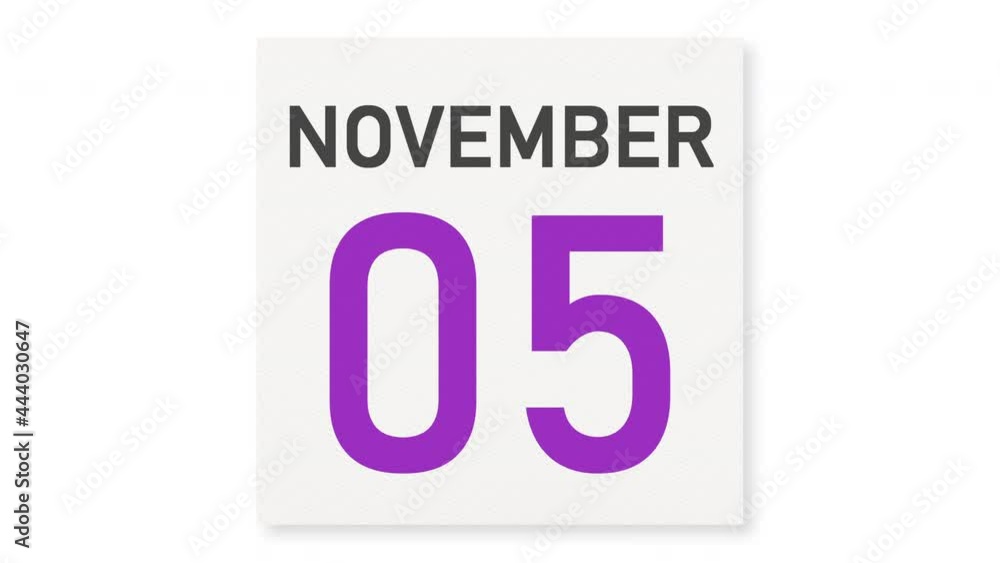 November 5 date behind crumpled paper page of a calendar, 3d animation November 5 date behind crumpled paper page of a calendar, 3d animation