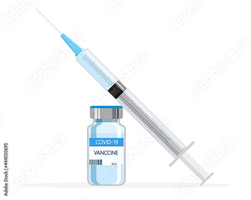 Covid-19 Coronavirus concept. yringe and blue vaccine vial，Health illustration