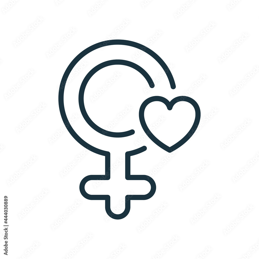 Female Gender Symbol. Woman Gender Line Icon. Concept Love, Respect, Care and Regard of Women. Female Symbol with Heart. Editable stroke. Vector illustration Female Gender Symbol. Woman Gender Line Icon. Concept Love, Respect, Care and Regard of Women. Female Symbol with Heart. Editable stroke. Vector illustration