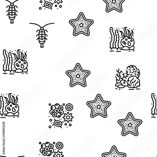 Ocean Underwater Life Vector Seamless Pattern Thin Line Illustration
