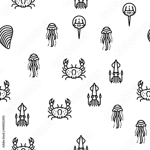 Ocean Underwater Life Vector Seamless Pattern Thin Line Illustration