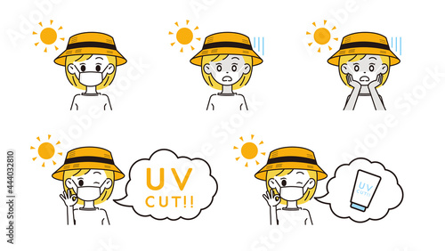 日焼け対策をする女性のイラスト