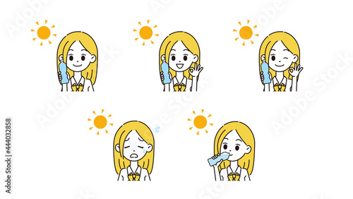 熱中症対策をする女性のイラスト