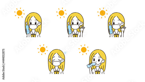 熱中症対策をする女性のイラスト