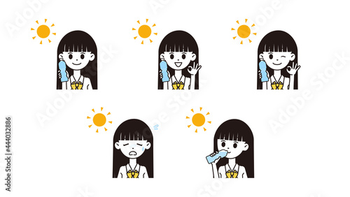 熱中症対策をする女性のイラスト