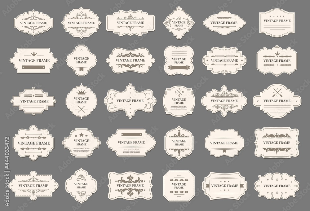 Retro frames. Vintage decorative labels with floral ornaments ...