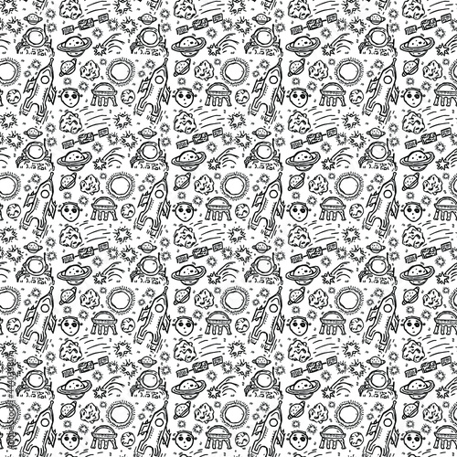 Seamless vector pattern with cosmos icons. Doodle vector with cosmos icons on white background. Vintage space pattern  sweet elements background for your project