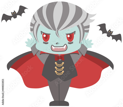 両手を上げるドラキュラとコウモリのイラスト