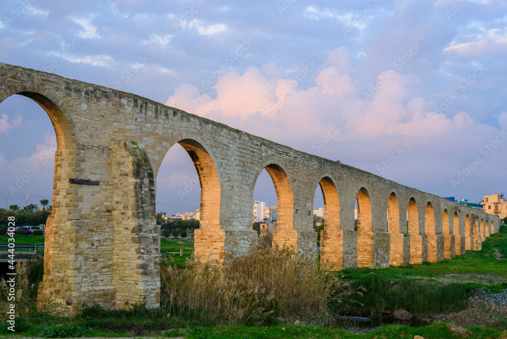 Kamares Aqueduct near Larnaca at sunset