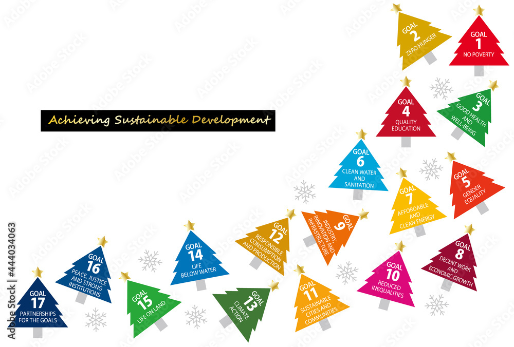 SDGsイメージのクリスマスツリーのアイコンライン（英語）