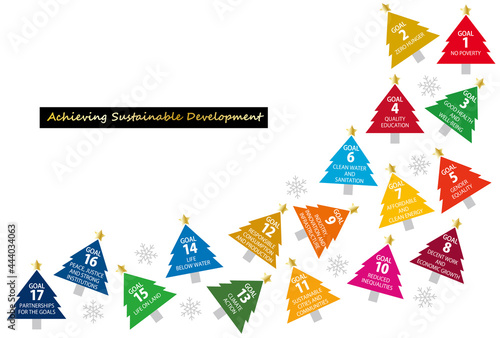 SDGsイメージのクリスマスツリーのアイコンライン（英語）