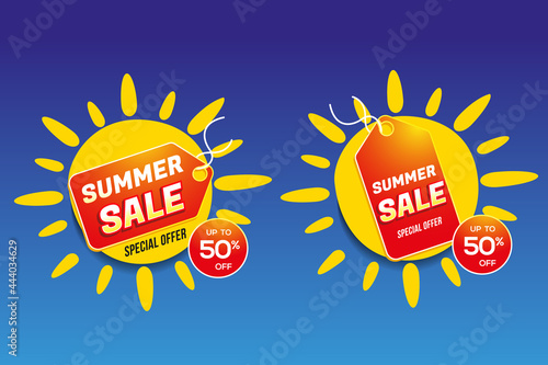 summer sale  sun discount label design
