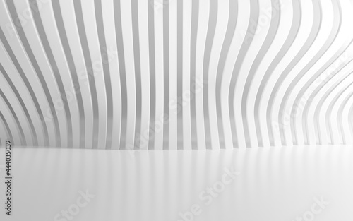 White abstract background with long polygonal bars laid out in a wave.3d illustration