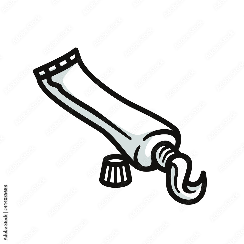 Fototapeta premium symbol of toothpaste dispensing its contents, in black line art style and shadow details.