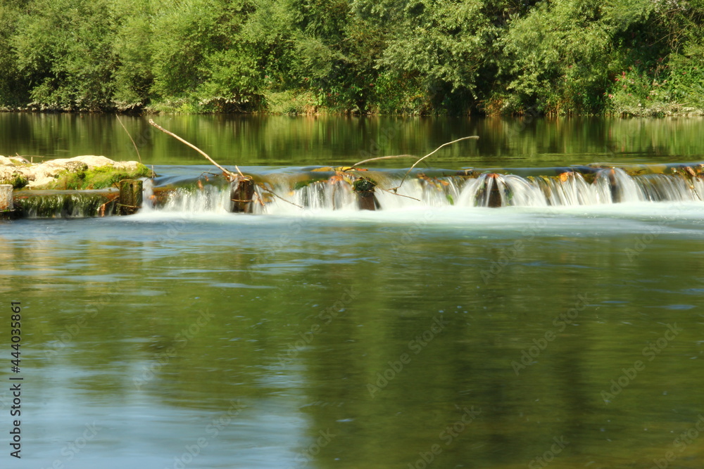 Naklejka premium River stream with rapids, summer, nature.