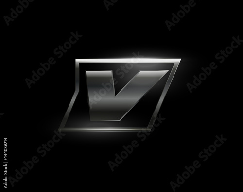 Carbon speed Letter V logo, dark matte metal carbon texture. Drive dynamic steel letter, turbo bold italic chrome logotype for automotive industrial, gym, sport. Vector monogram, emblem