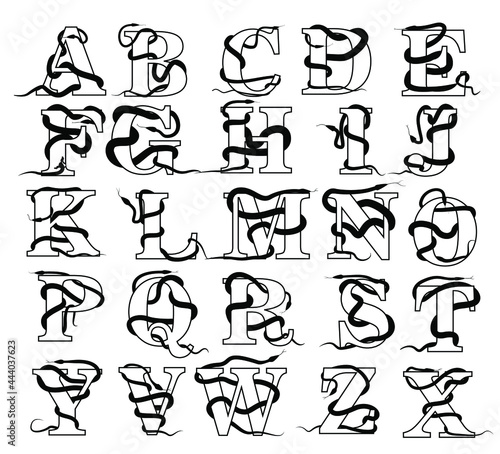 alphabet letters shapes with snake around letters
