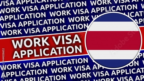 Costa Rica Circular Flag with Work Visa Application Titles - 3D Illustration