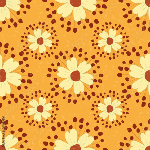 Yellow, orange and brown vintage flowers seamless background