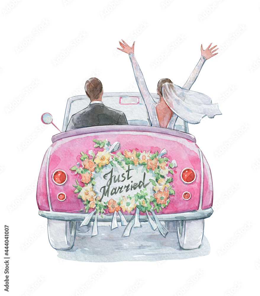 just married couple in a car Stock Illustration