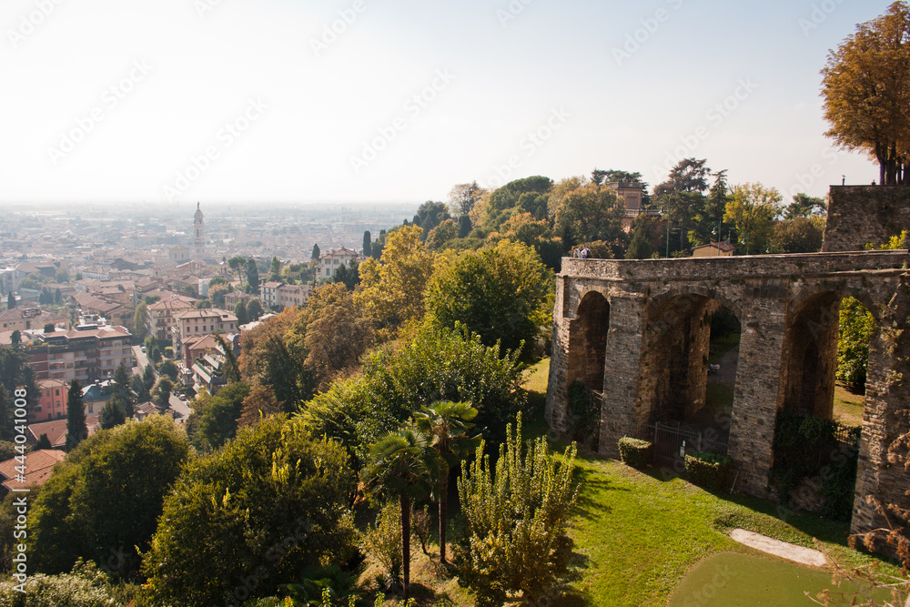 Idyllic panoramic view of an autumn park in Bergamo, Italy