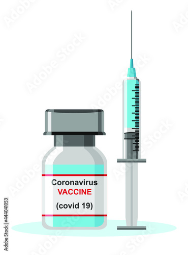 Covid-19 Coronavirus flat illustration concept. vaccine bottles and syringes. the covid-19 pandemic outbreak.