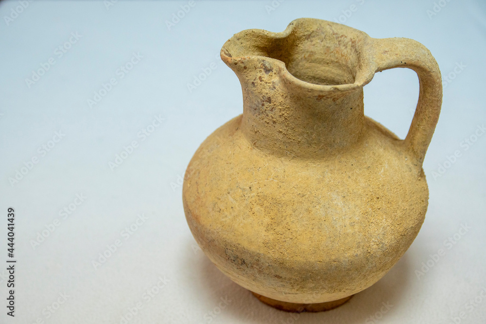 Ancient kitchen ware concept: Archaeology research on clay foundlings. Antique pottery art amphora from old civilizations. Cultures in classical style. Travel destinations in the Mediterranean.