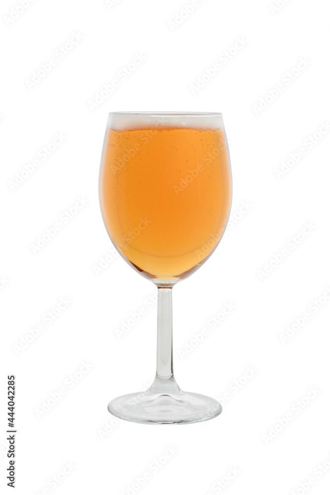 Glass glass filled with beer with foam and bubbles, close-up on a white background Glass glass filled with beer with foam and bubbles, close-up on a white background