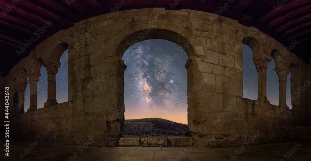 Ancient stone ruins under starry sky with Milky Way Stock Photo | Adobe ...