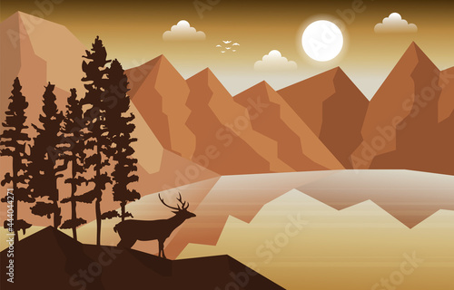 Deer Mountain Peak Pine Trees Nature Landscape Adventure Illustration