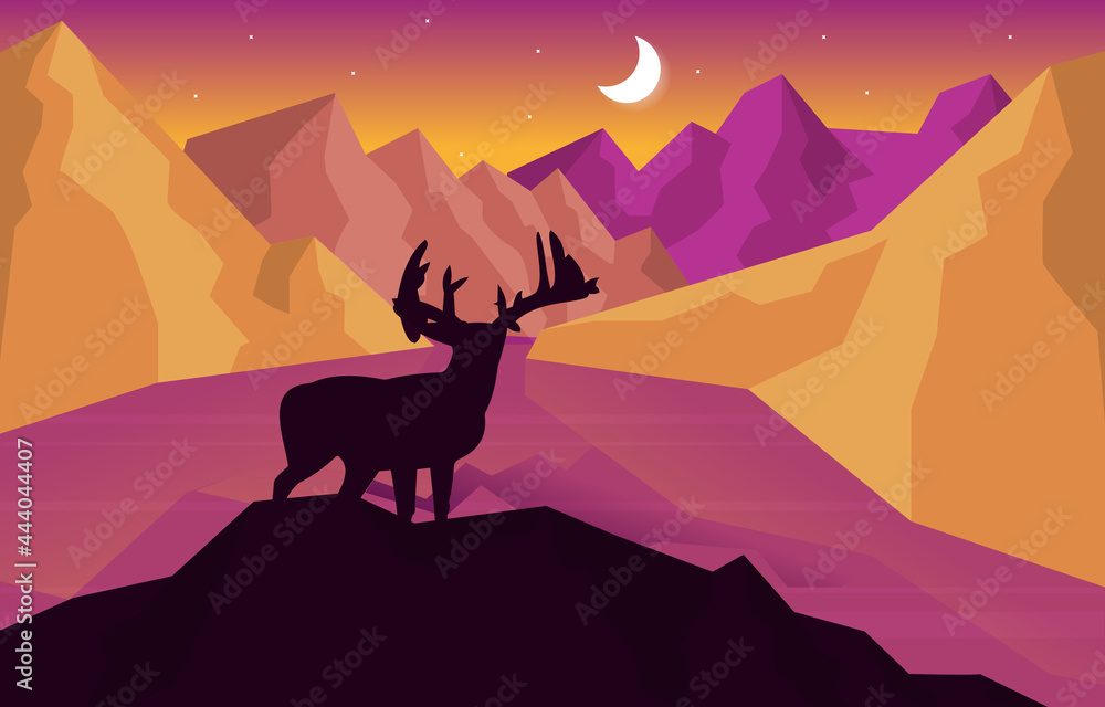 Deer Mountain Peak Pine Trees Nature Landscape Adventure Illustration Deer Mountain Peak Pine Trees Nature Landscape Adventure Illustration