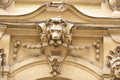 old sculptures on buildings in Cluj,Romania,2017 photo