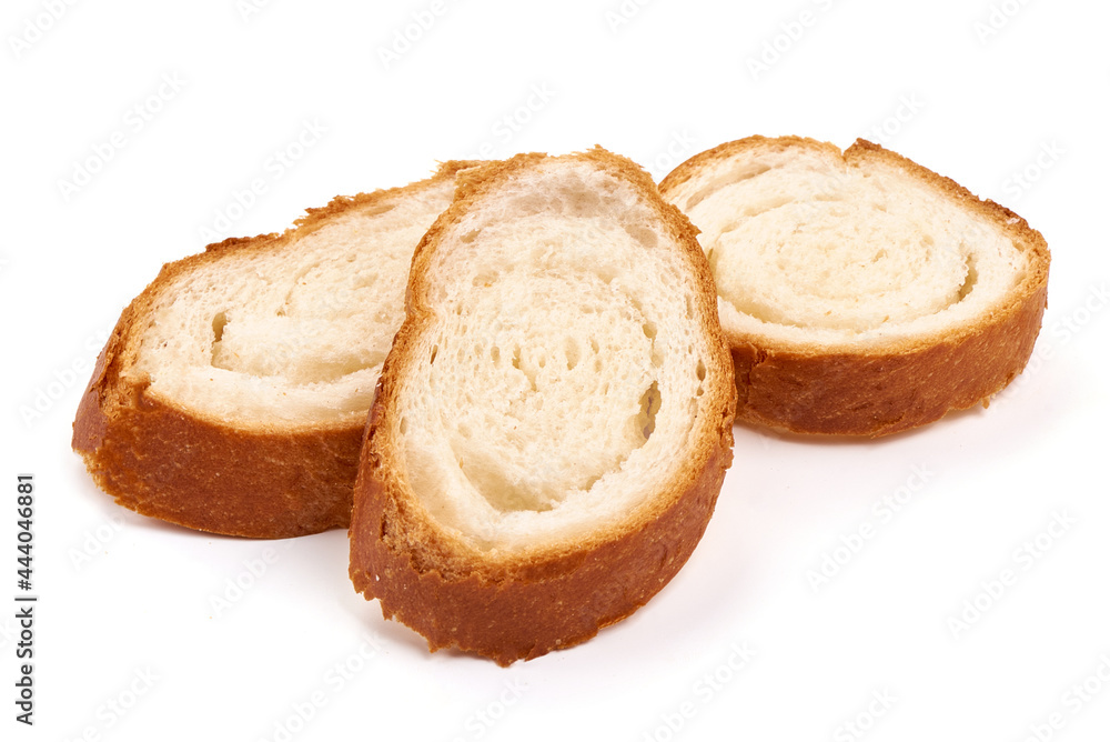 Breakfast bread slices, isolated on white background.
