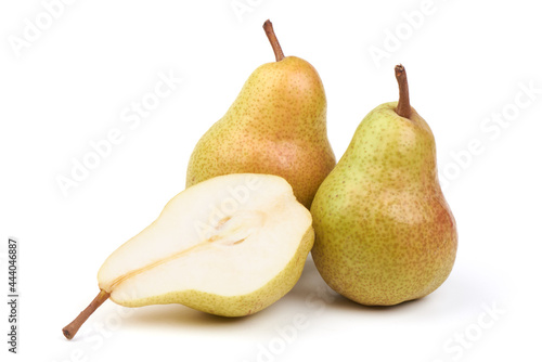 Fresh pears, close-up, isolated on white background.