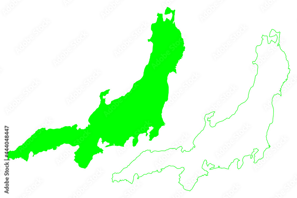 Honshu island (Japan, East Asia, Japanese archipelago) map vector illustration, scribble sketch Honshu map