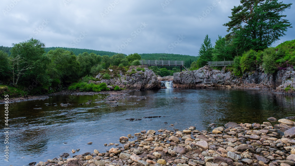 Fototapeta premium The Fall Pool on the Black Water, a tributary of the River Brora at Balnacoil in Strath Brora