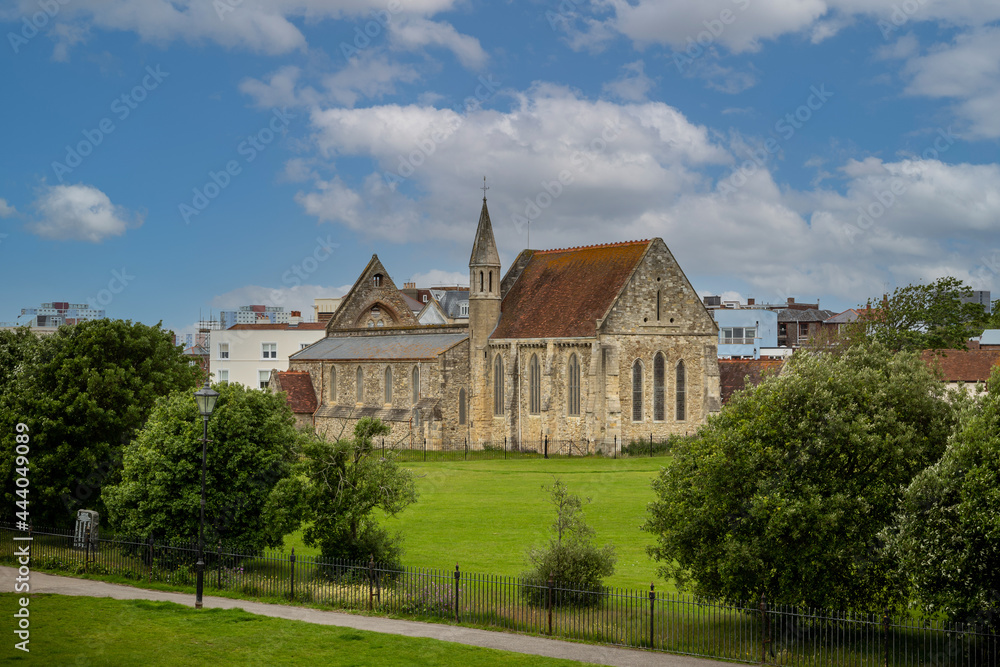 The royal Garrison church in old portsmouth with blue skies above