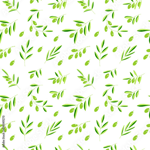 Olive branches seamless pattern green color  vector illustration  hand drawing