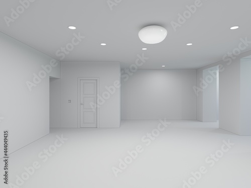 Empty large interior  no textures and furniture. The interior is not finished yet. 3d rendering of a room for creativity.