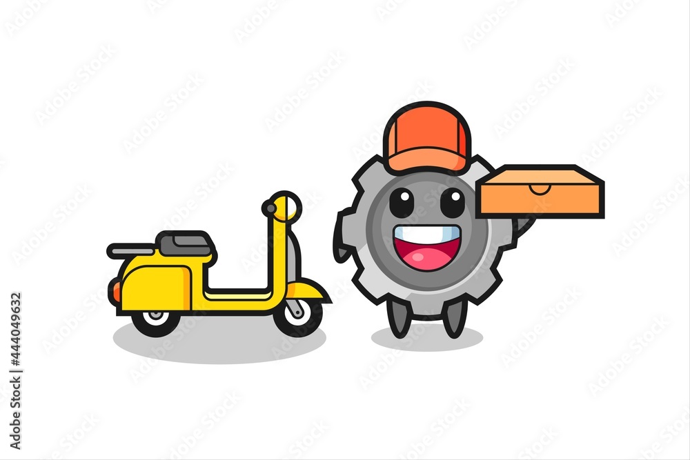 Character Illustration of gear as a pizza deliveryman Character Illustration of gear as a pizza deliveryman