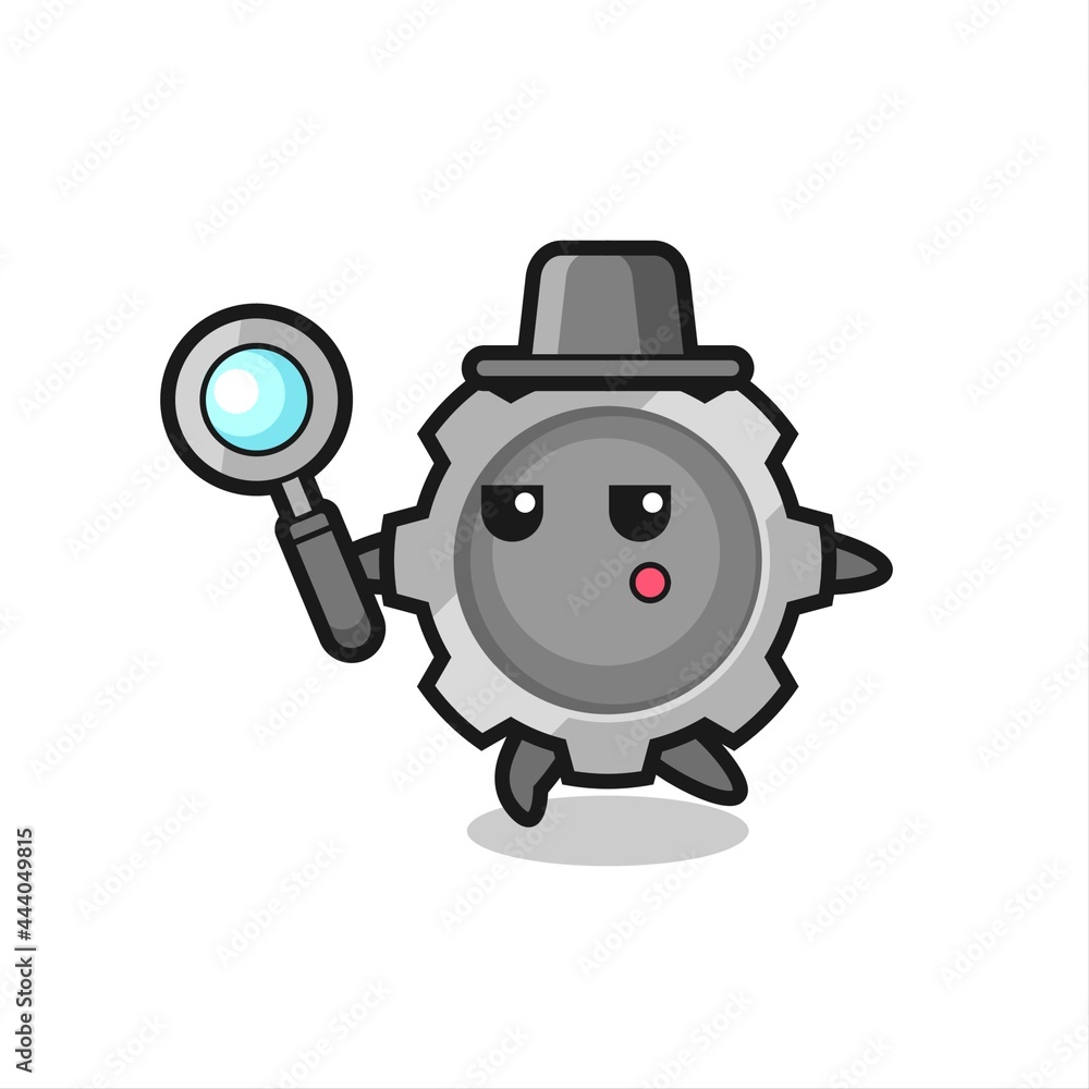 gear cartoon character searching with a magnifying glass gear cartoon character searching with a magnifying glass