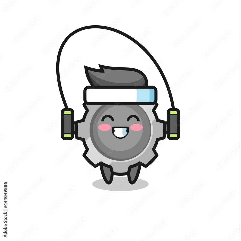 gear character cartoon with skipping rope gear character cartoon with skipping rope