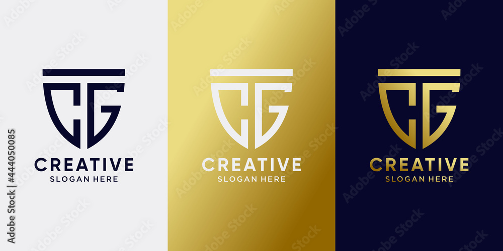 Symbol of shield logo design initial letter CG with line art and modern ...