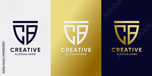 Symbol of shield logo design initial letter CB with line art and modern concept. Logo design template for business company and personal