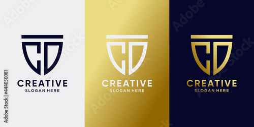 Symbol of shield logo design initial letter CD with line art and modern concept. Logo design template for business company and personal