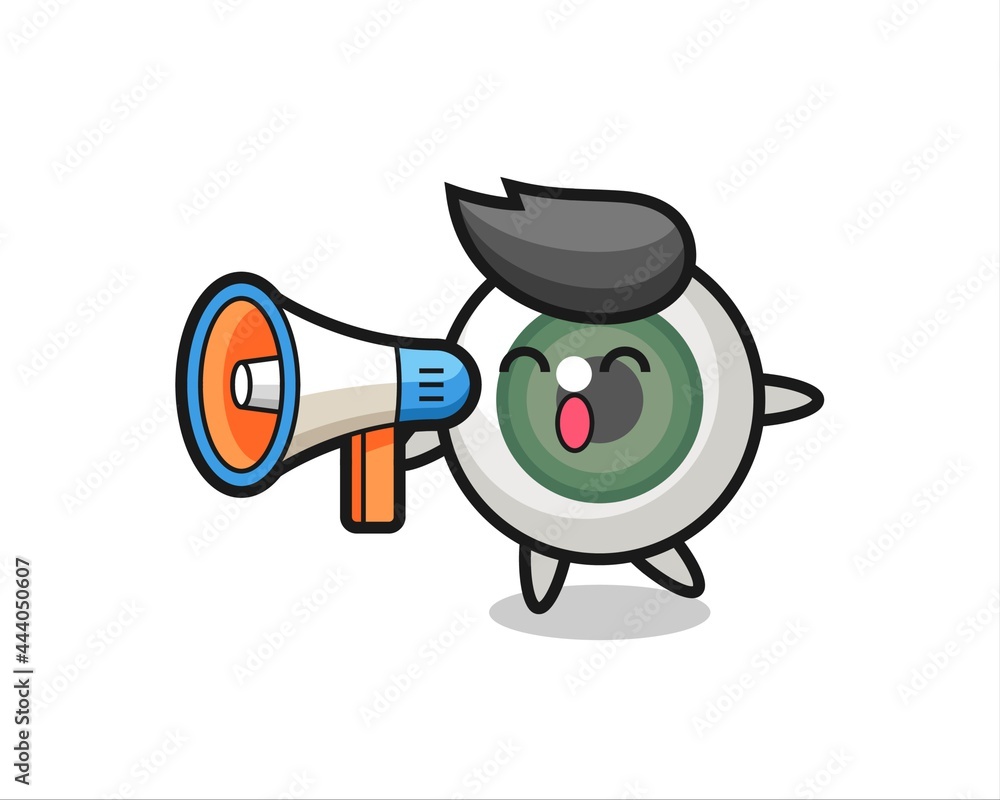 Naklejka premium eyeball character illustration holding a megaphone
