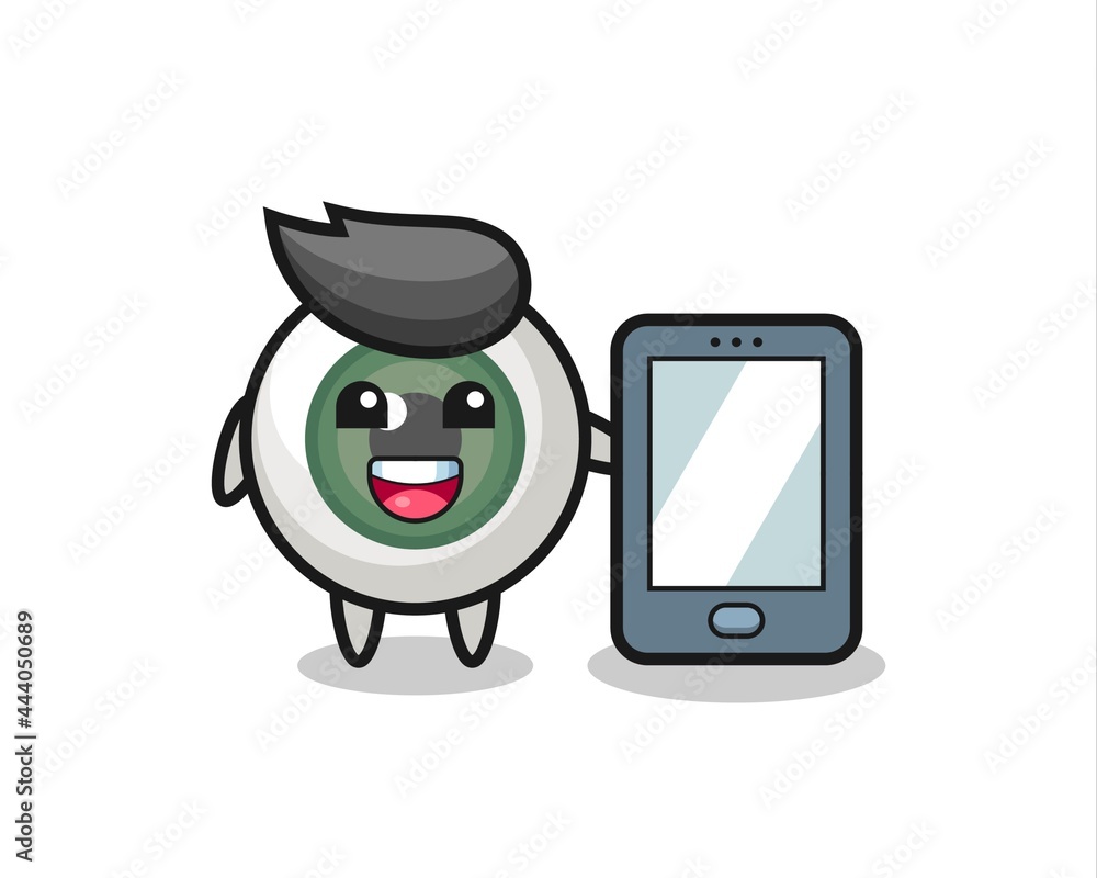 eyeball illustration cartoon holding a smartphone