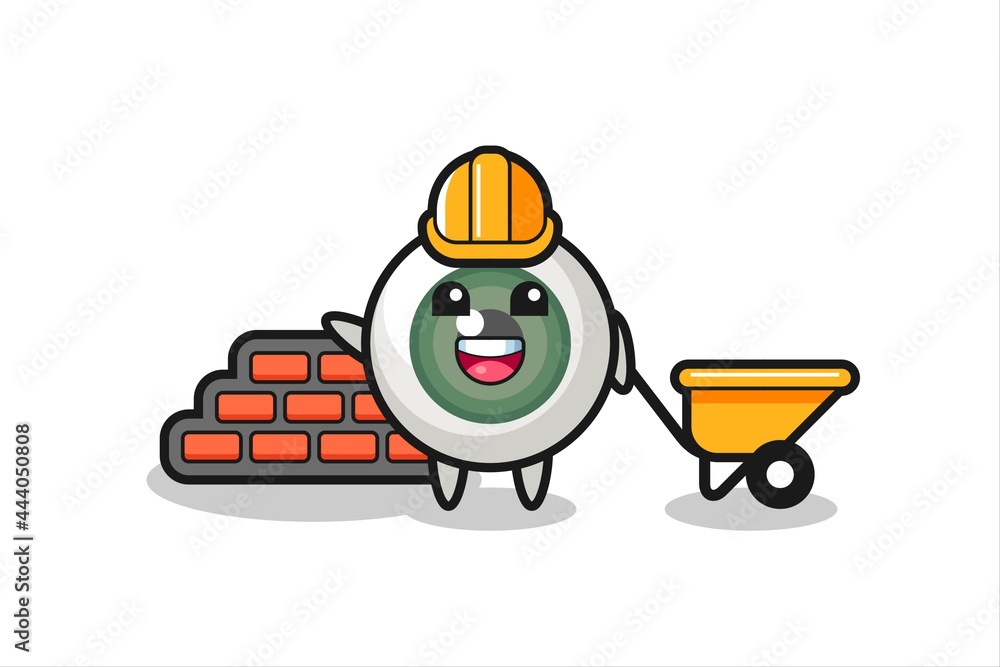 Cartoon character of eyeball as a builder Cartoon character of eyeball as a builder