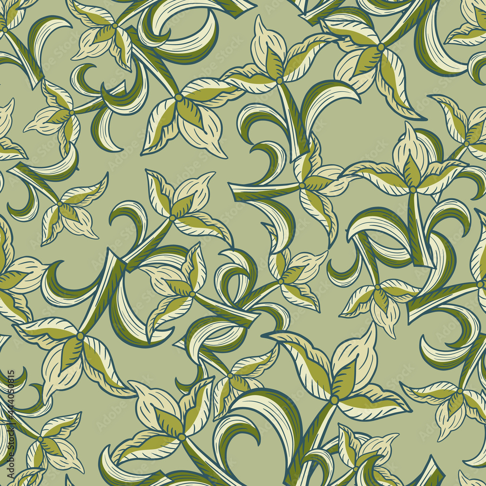 custom made wallpaper toronto digitalSeamless nature pattern with abstract style ornate tulip flowers elements. Random print in pale green tones.
